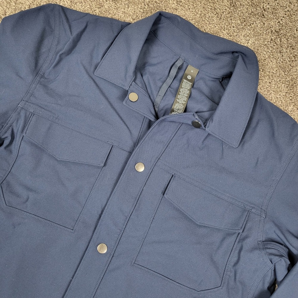 Lululemon Mens Utilitech Stretch Snap Front Trucker Overshirt Jacket Navy Blue M